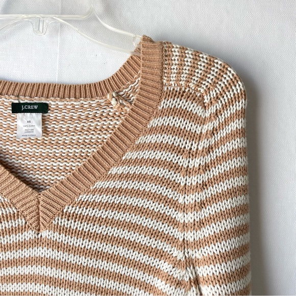 J. Crew V-Neck Sweater Tan and White Stripes Long Sleeved 100% Cotton XS - Picture 5 of 11